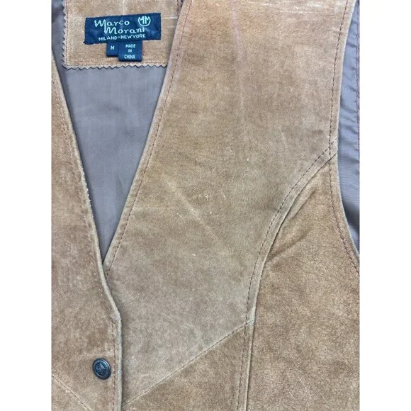 Vintage Marco Morani Leather Vest Men's M Brown Western Snap Up Moto - Picture 5 of 7